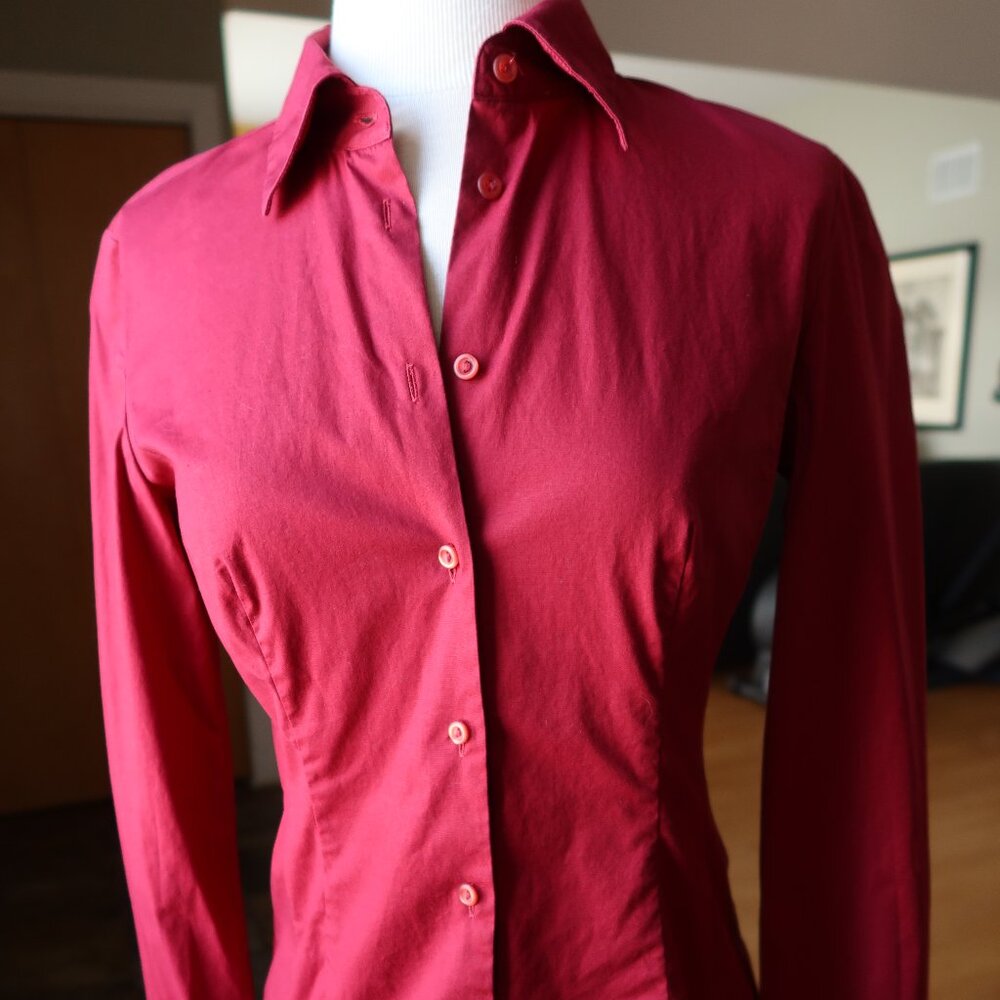 Hugo Boss button front long sleeve red blouse size 34 cotton blend womens